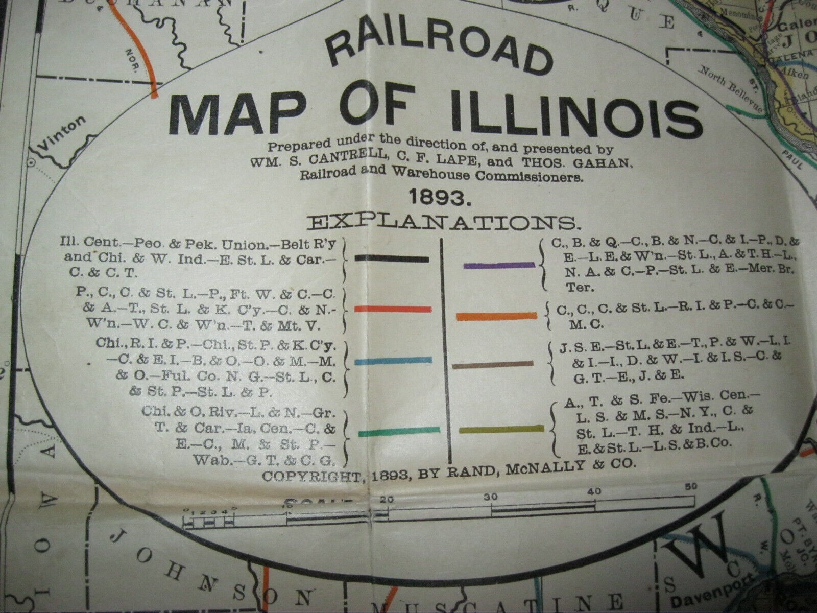 1893 RAILROAD COMMISSIONERS RAND McNALLY POCKET MAP OF ILLINOIS