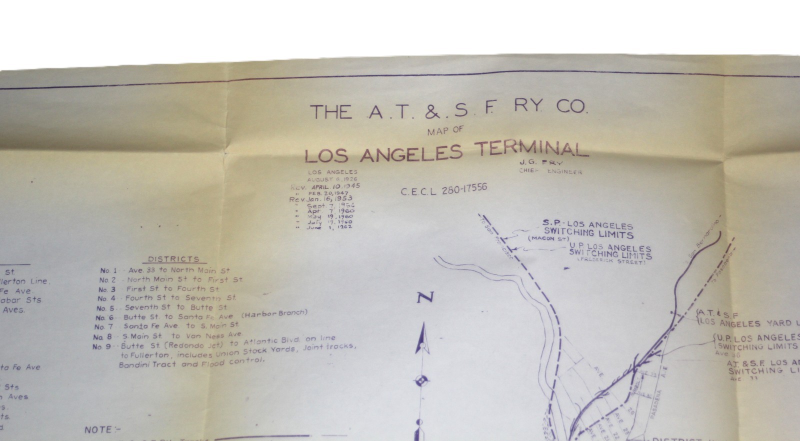 Original ATSF Rwy Blueprint of Los Angeles Terminal – Orig 1926, Updated to 1962
