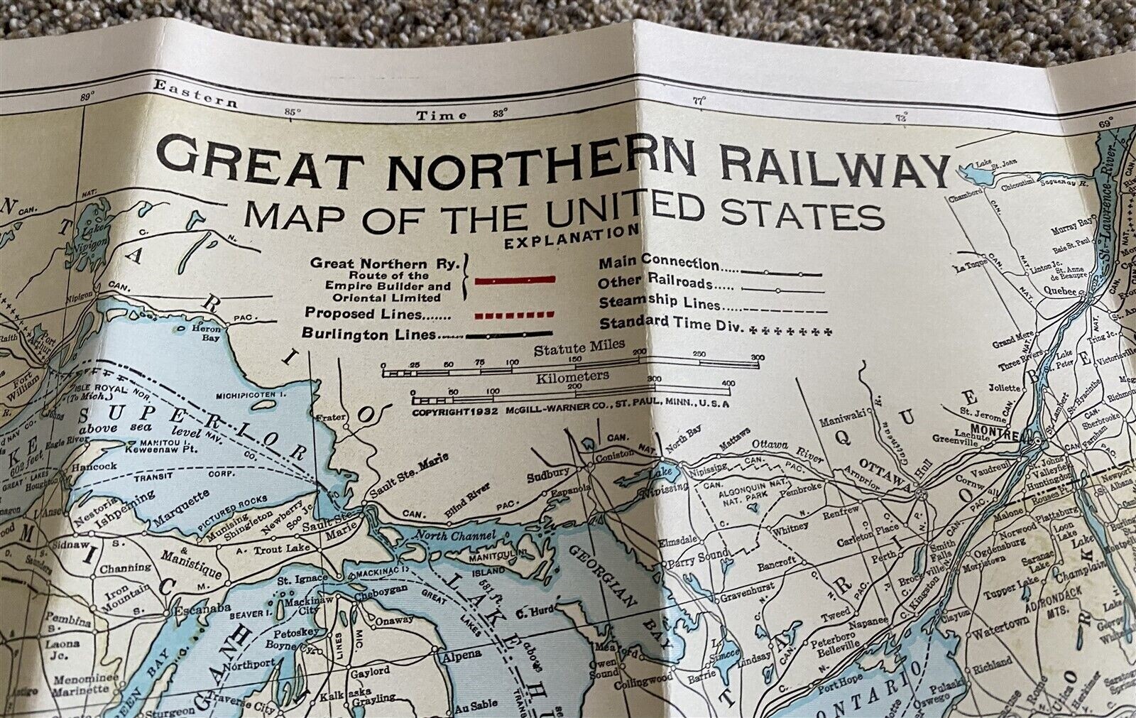 1932 Great Northern Railroad Empire Builder Map of the United States & Brochure