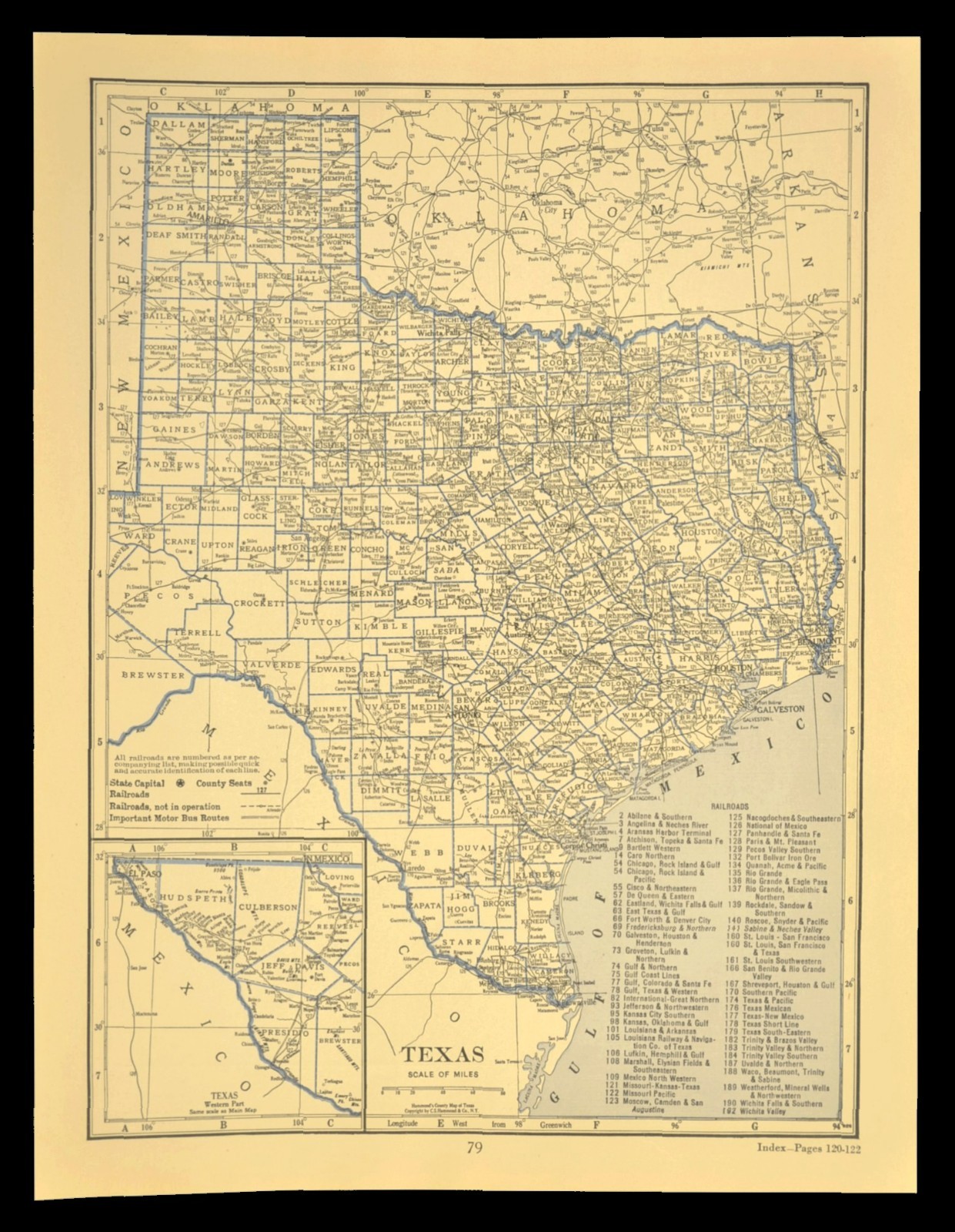 ca1930 TEXAS Map Railroad Depot Towns SP RR Historic Original Atlas Map