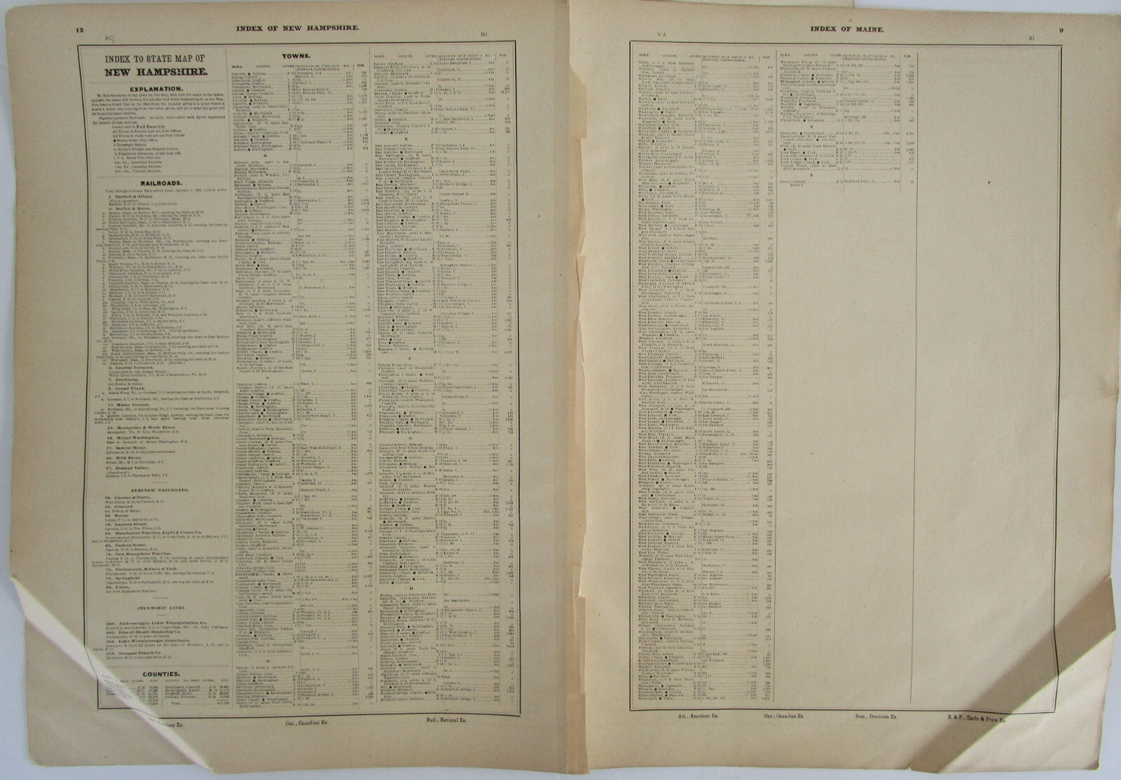 ME 1903 MAINE STEAM / INTERURBAN RAILROAD MAP. AS IS. HEAVY FOLDS BUT COMPLETE