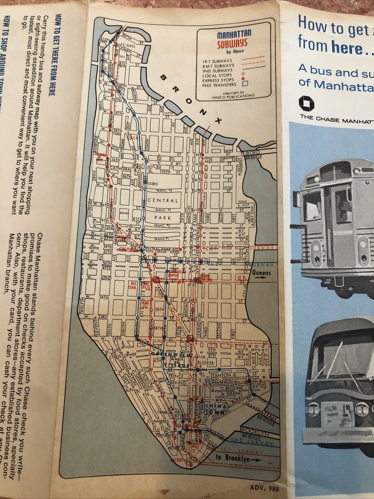 RARE ~ Chase Bank: 1960 Transit New York City Subway Map NYC Bus