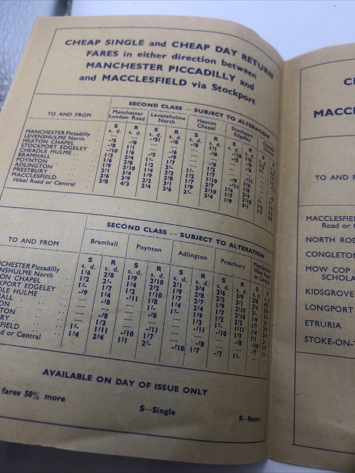 1960 British Railways Diesel Service Timetable Manchester , Picca , Macclesfield