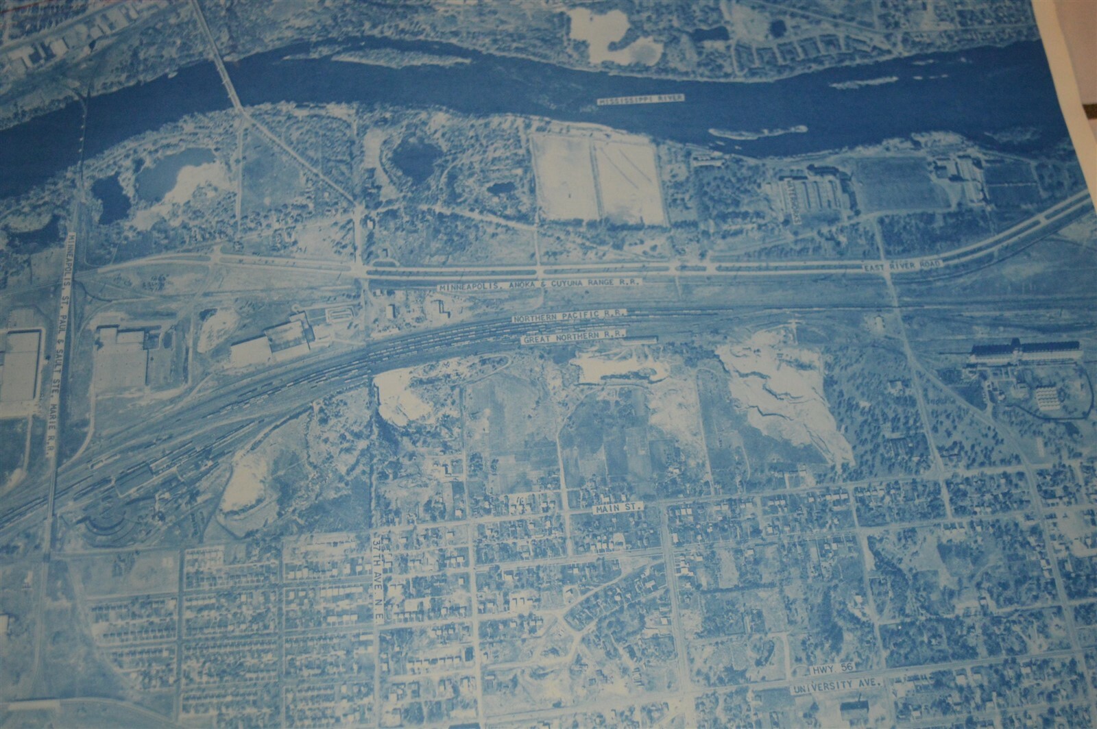 1958 Minnesota Hwy Dept Minneapolis Map N & NE Columbia Heights Railroad Yards