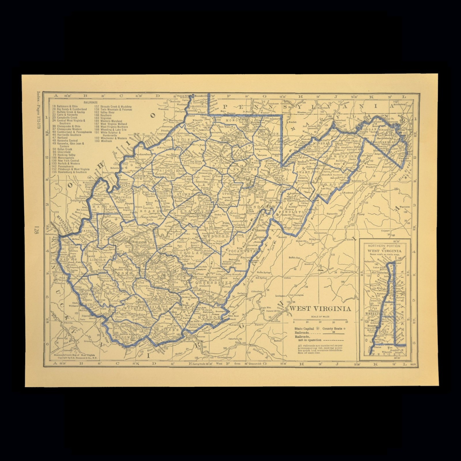 Vintage WEST VIRGINIA Railroad Map Depot Towns Clarksburg B&O RR ca 1930