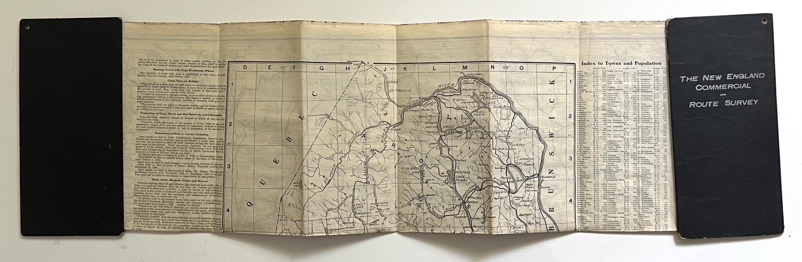 1910 NEW ENGLAND COMMERCIAL & ROUTE SURVEY MAP Towns Populations Rail Fishing