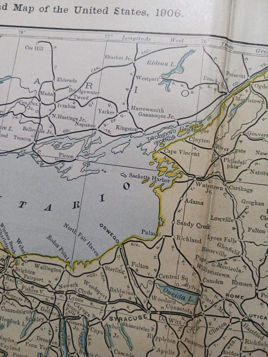 1906 Dated Train Route Map NEW YORK all Railroad Lines Junctions Towns 11″×9″