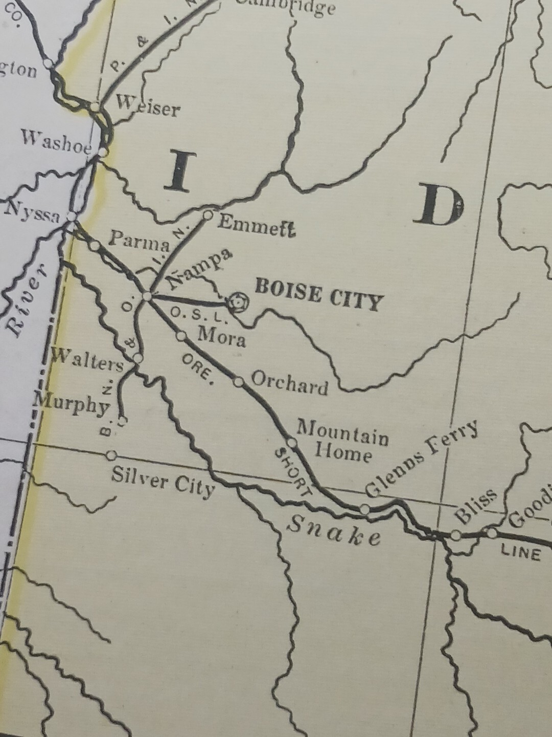 ~1904 Railroad Map MONTANA IDAHO WYOMING All railway Routes Depots 11×9″ vintage
