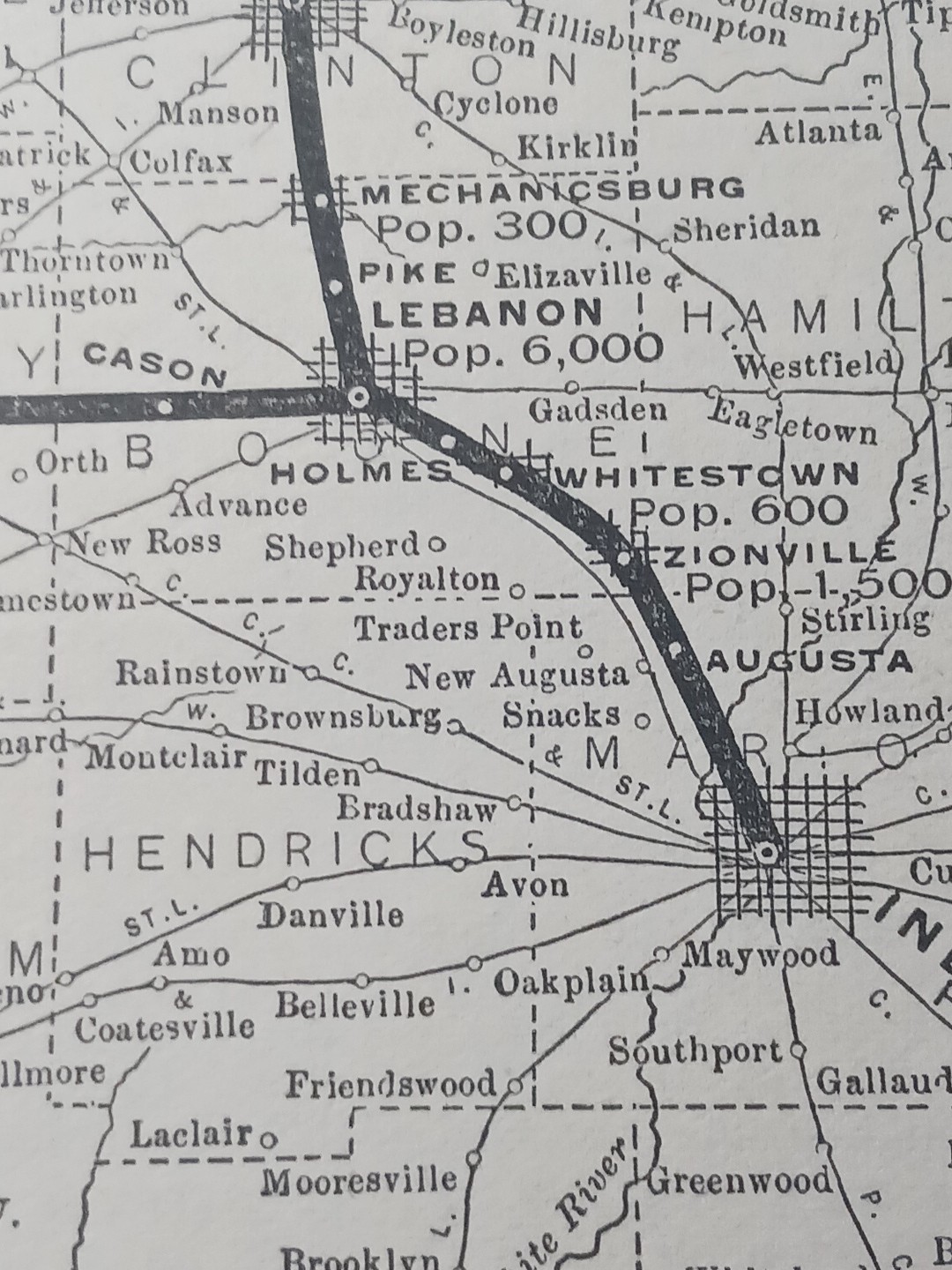 ~1904 RARE Railroad Map INDIANAPOLIS & NORTHWESTERN TRACTION CO Trolley Routes