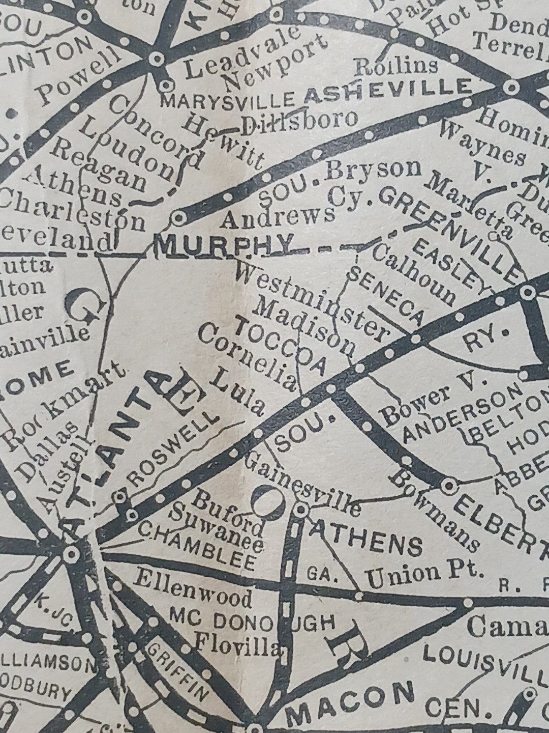 ~1898 ANTIQUE Railroad Map SOUTHERN RAILWAY SYSTEM Train Route All Lines 9″x11″