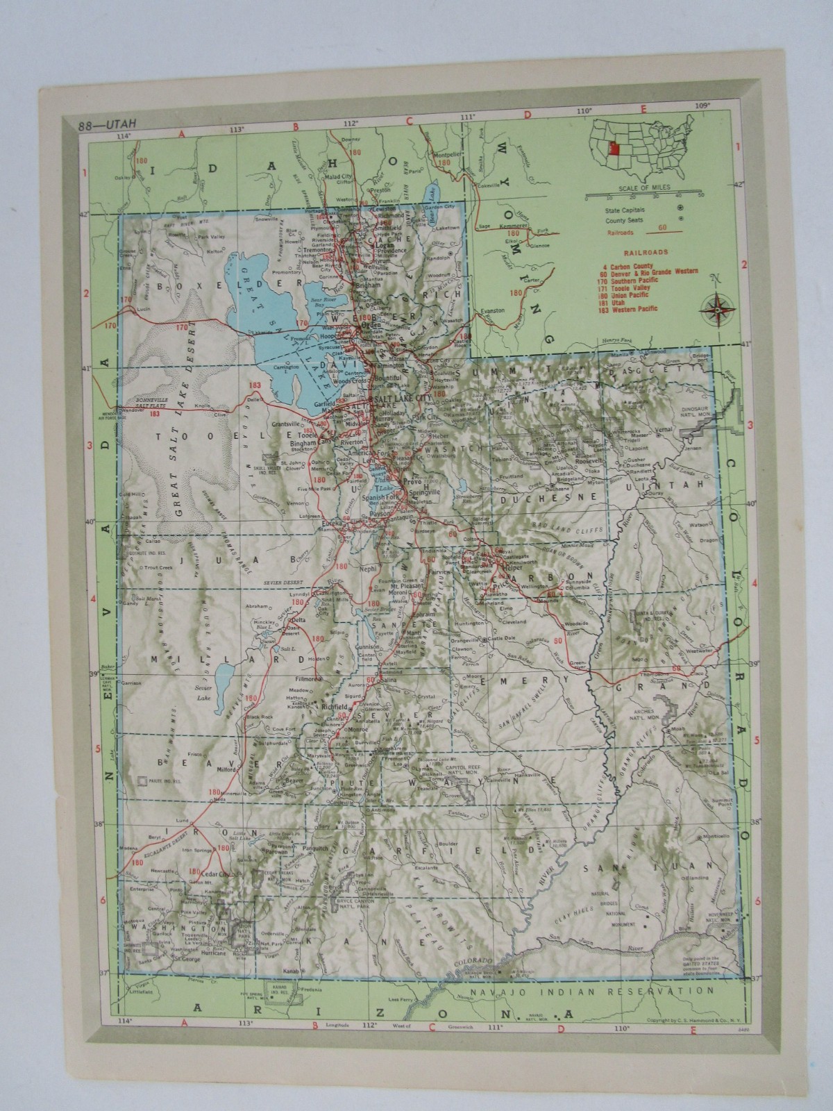 TX UT Vtg 1951 TEXAS RAILROAD Map. QUANAH ACME & PACIFIC RR ~or~ UTAH 1950s