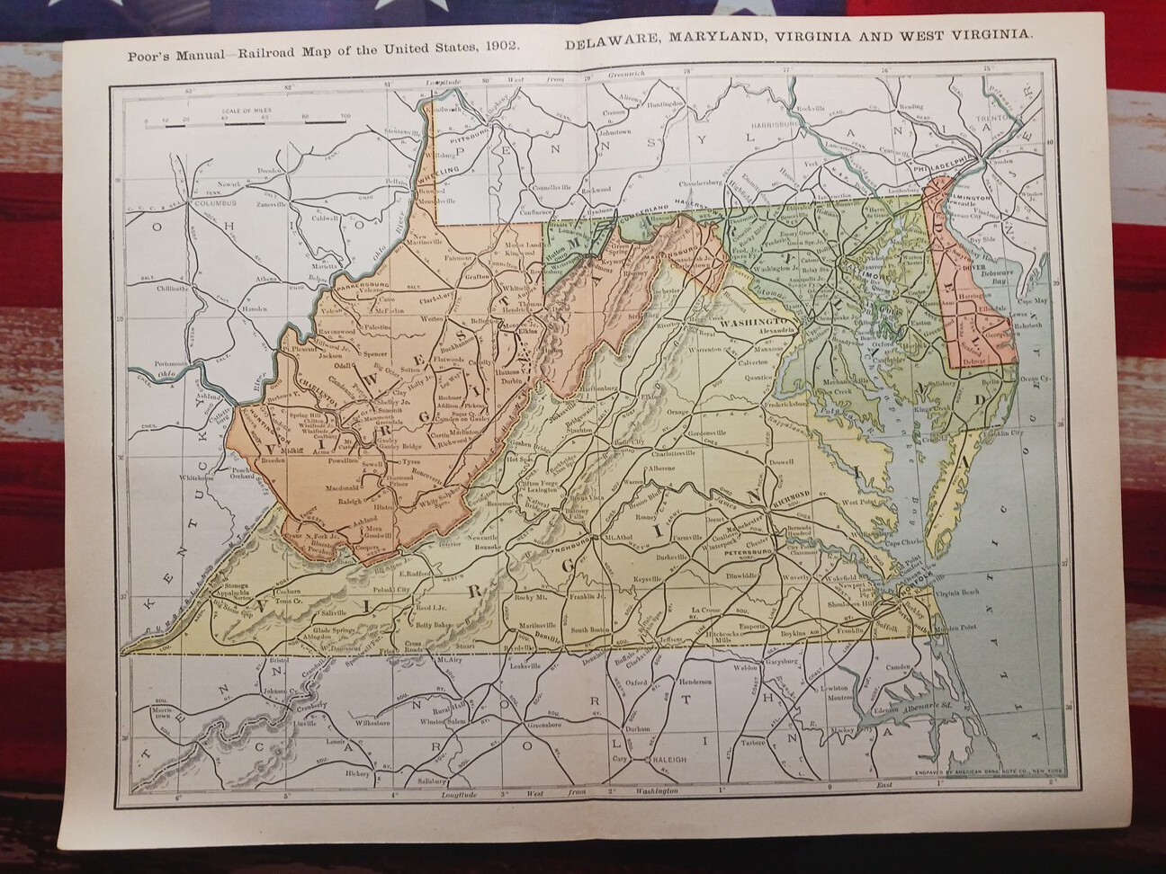 1902 Train Route Map WEST VIRGINIA Maryland All Railroad Lines Stations 11″×9″
