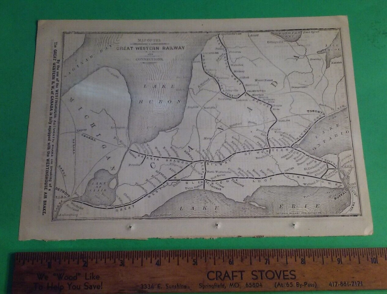 Rare 1876 GREAT WESTERN Railroad Railway & Connections & Routes Print Map