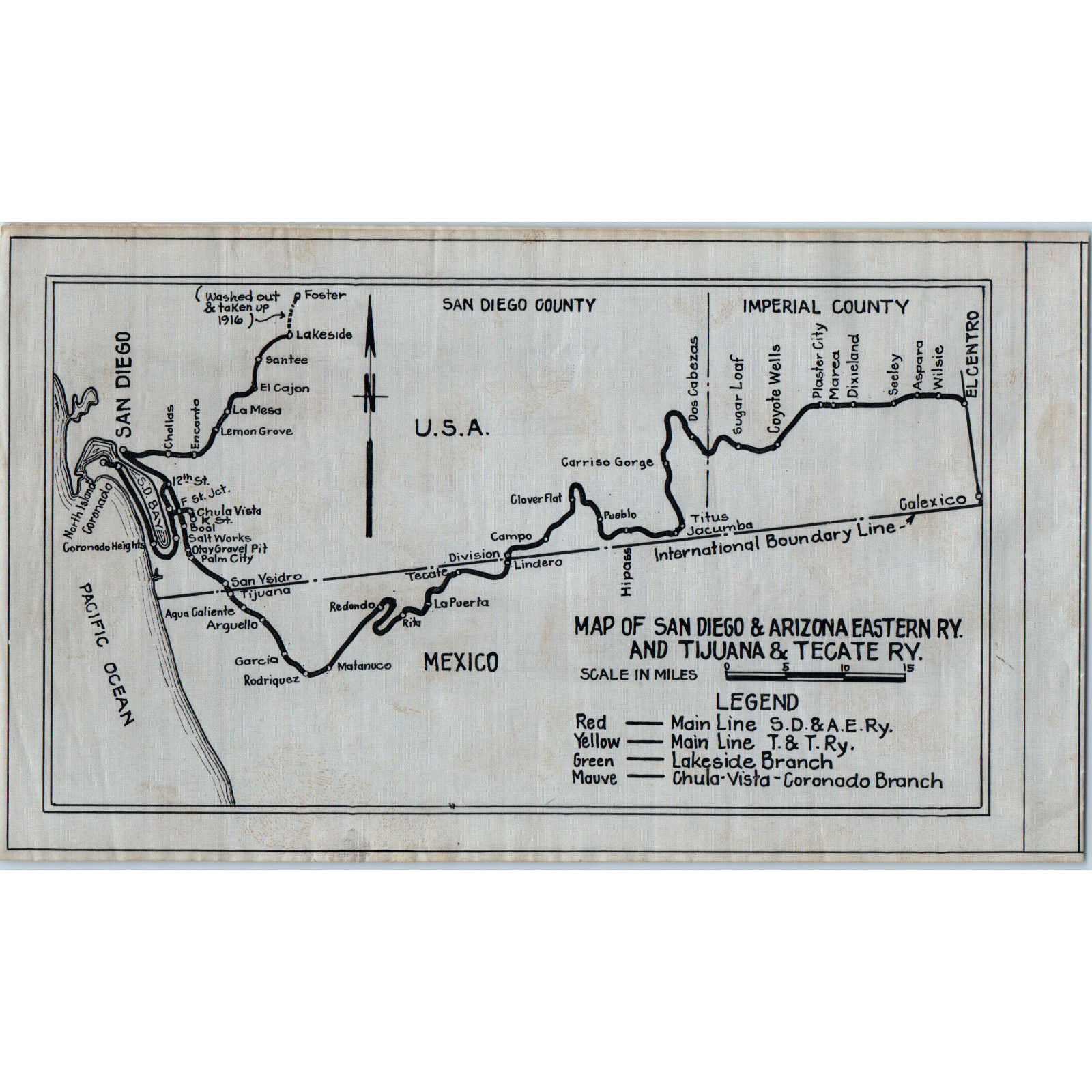 1943 San Diego & Arizona Eastern Ry Railroad Map Mileage Booklet Tijuana Tecate