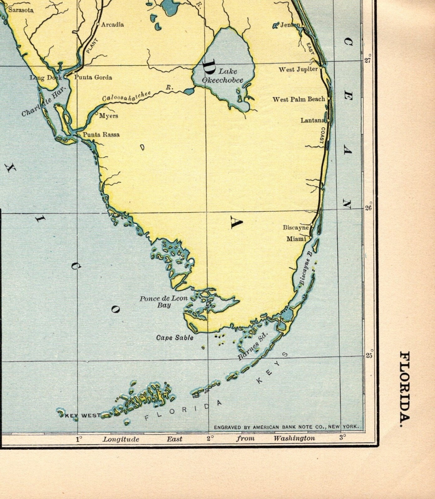 1904 Antique Florida Railroad Map Seaboard Air Line L & N Plant System 1472
