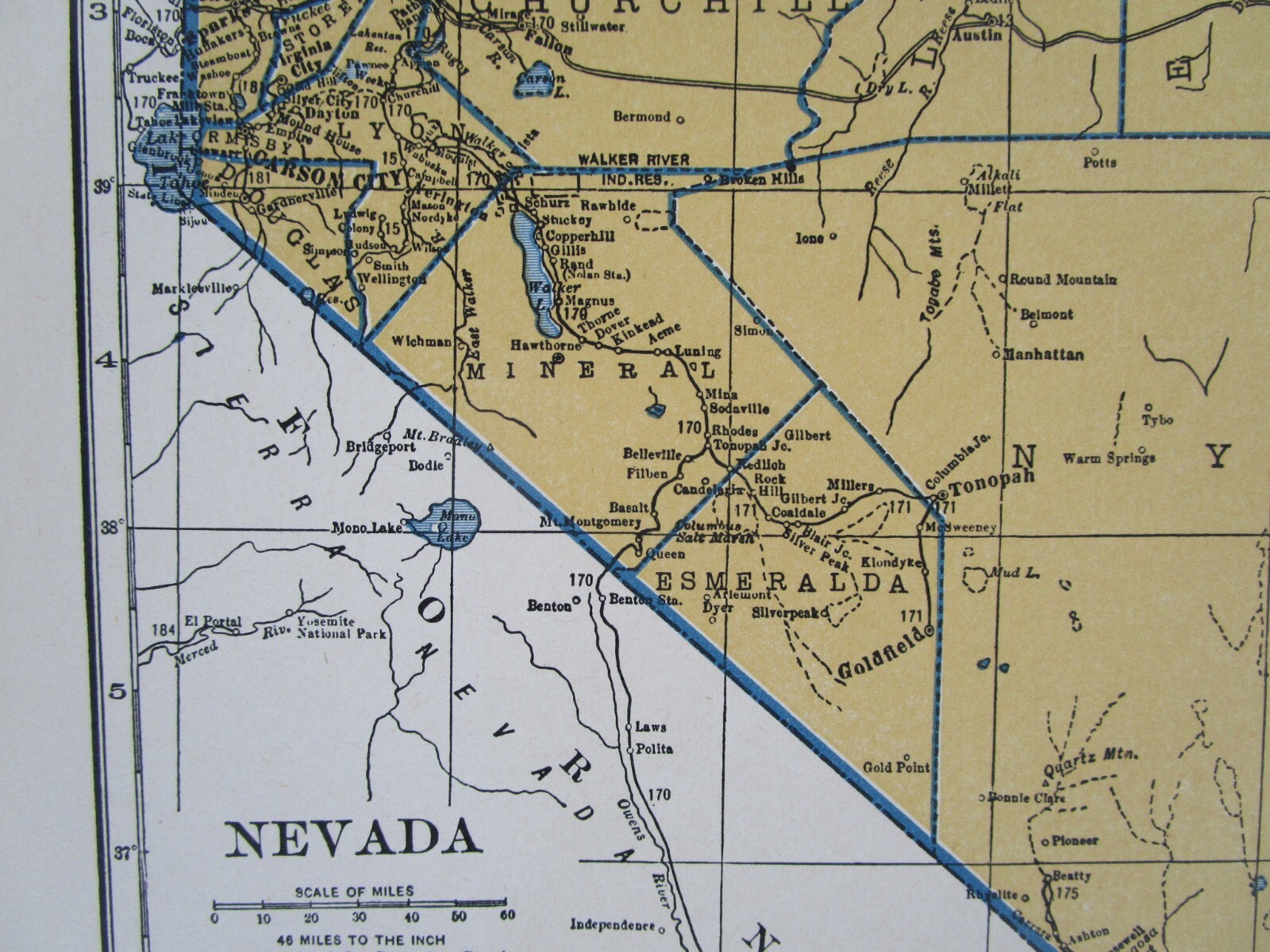 NV NH PRE WWII 1939 NEVADA RAILROAD Map TONAPAH TIDEWATER RR ~or~ NEW HAMPSHIRE