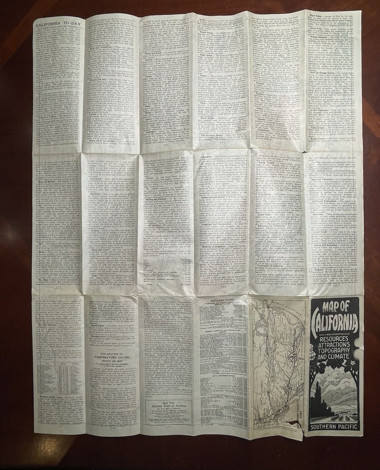Southern Pacific Railroad Map of California 1917 with Resources & Attractions