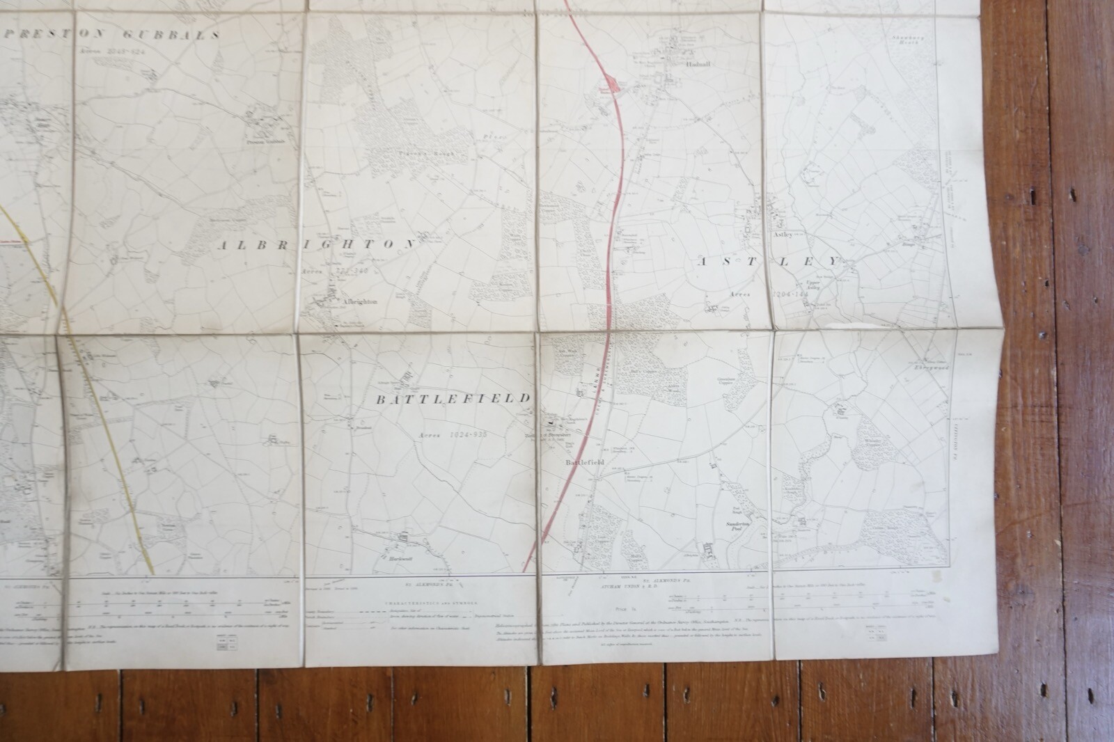 1902 Albrighton Battlefield Hadnall Shropshire Ordance Railway Linen Map