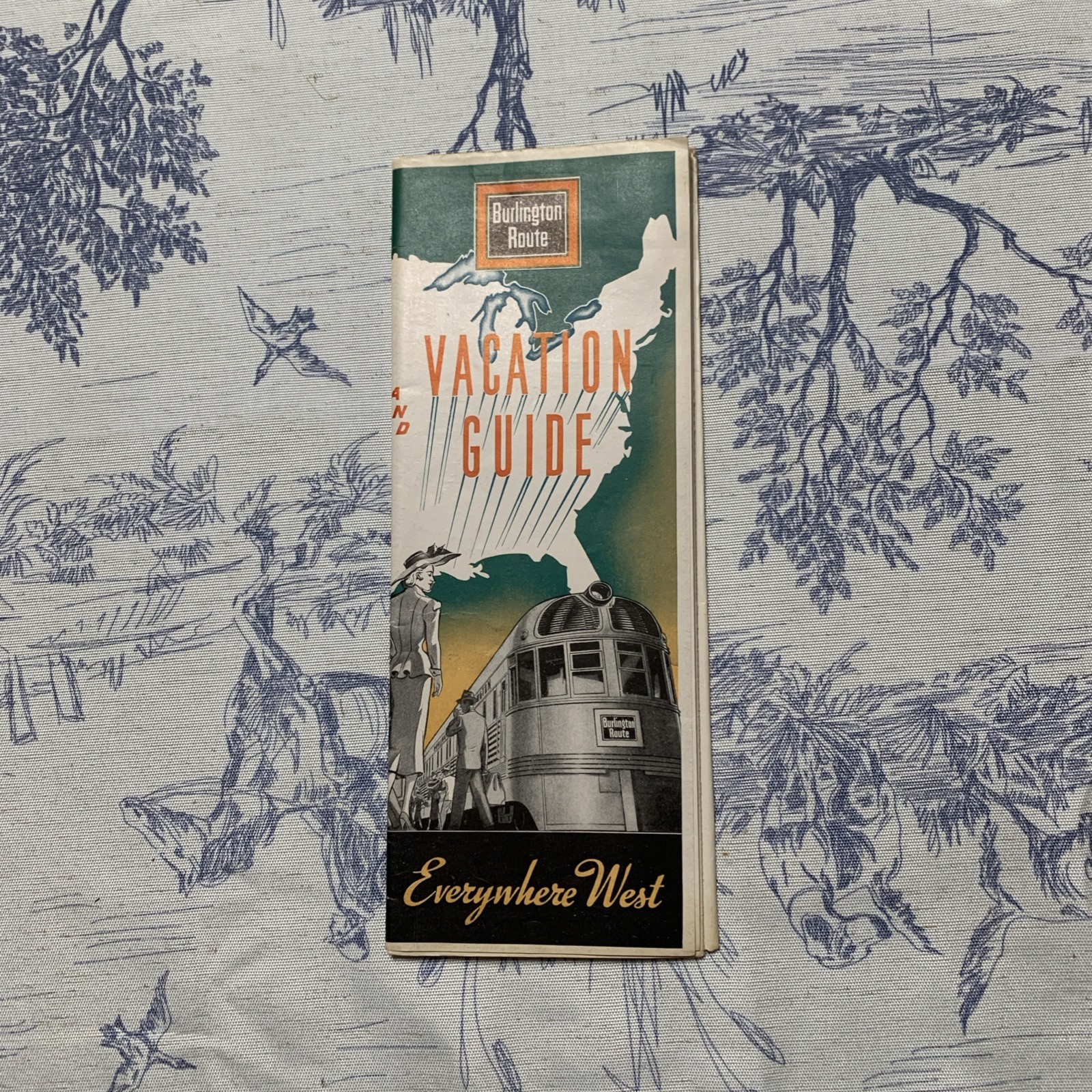 1938 United States Railroad Map Guide Burlington Route Vintage 36×19” USA Large