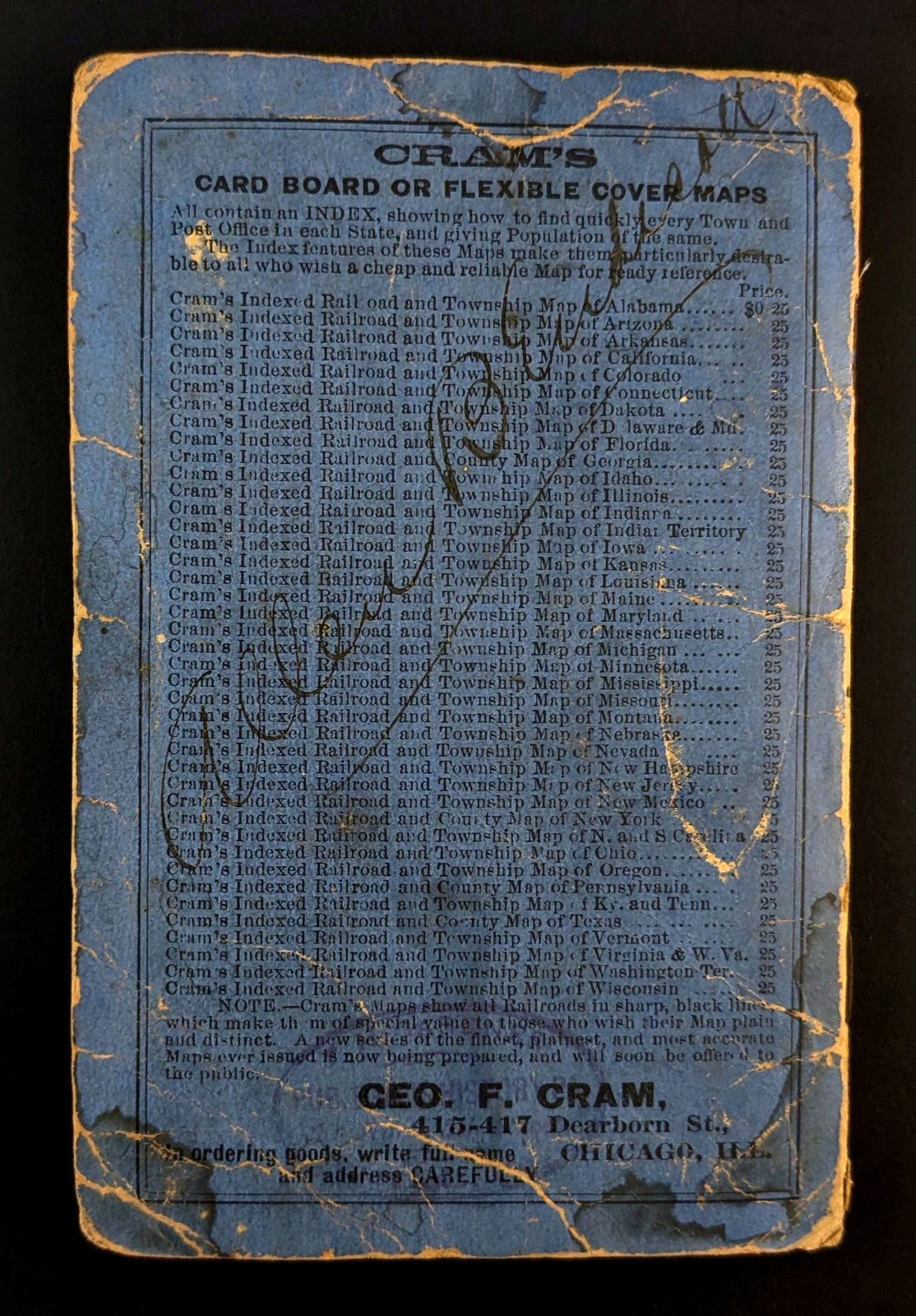 Cram’s Township And Railroad Map of New Jersey George F Cram Pocket Folder 1891
