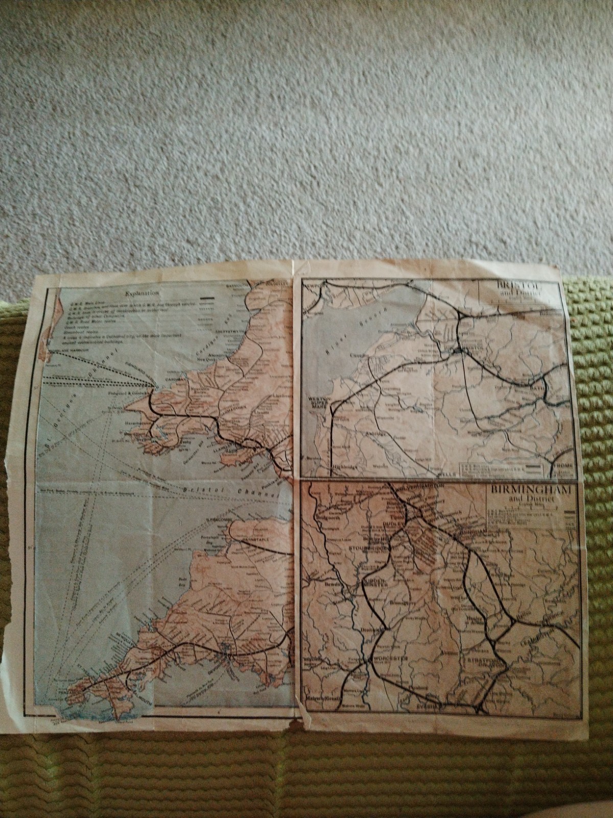 Vintage G.W.R London (Paddington) And Birmingham Map