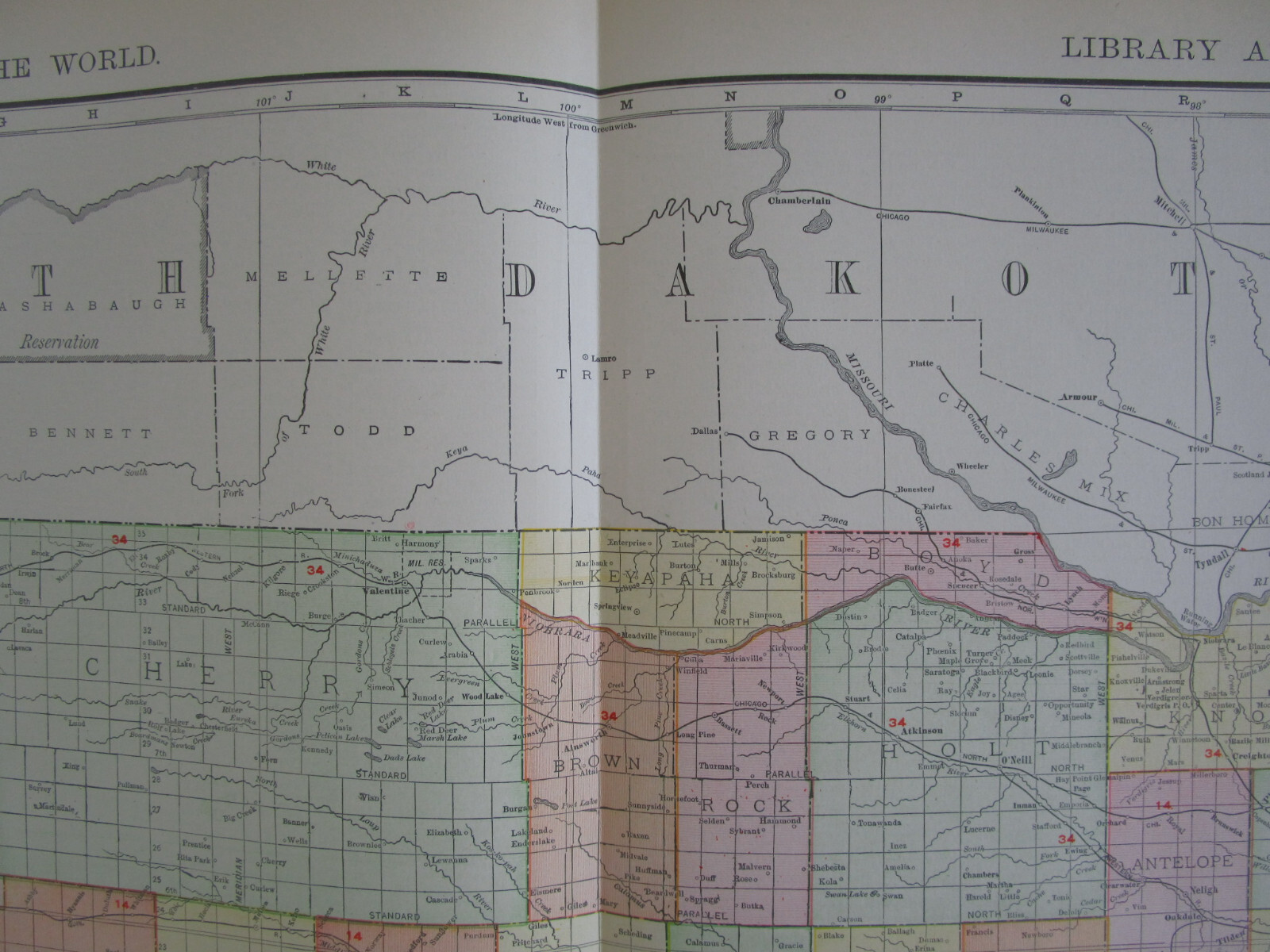 NE ANTIQUE 1912 DATED NEBRASKA RAILROAD Map. ST JOSEPH & GRAND ISLAND RR, ATSF