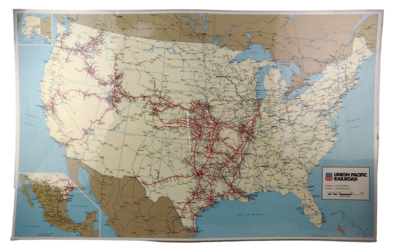 Union Pacific Railroad UP System Route Map 1988 Edition LAMINATED 32 x 20″