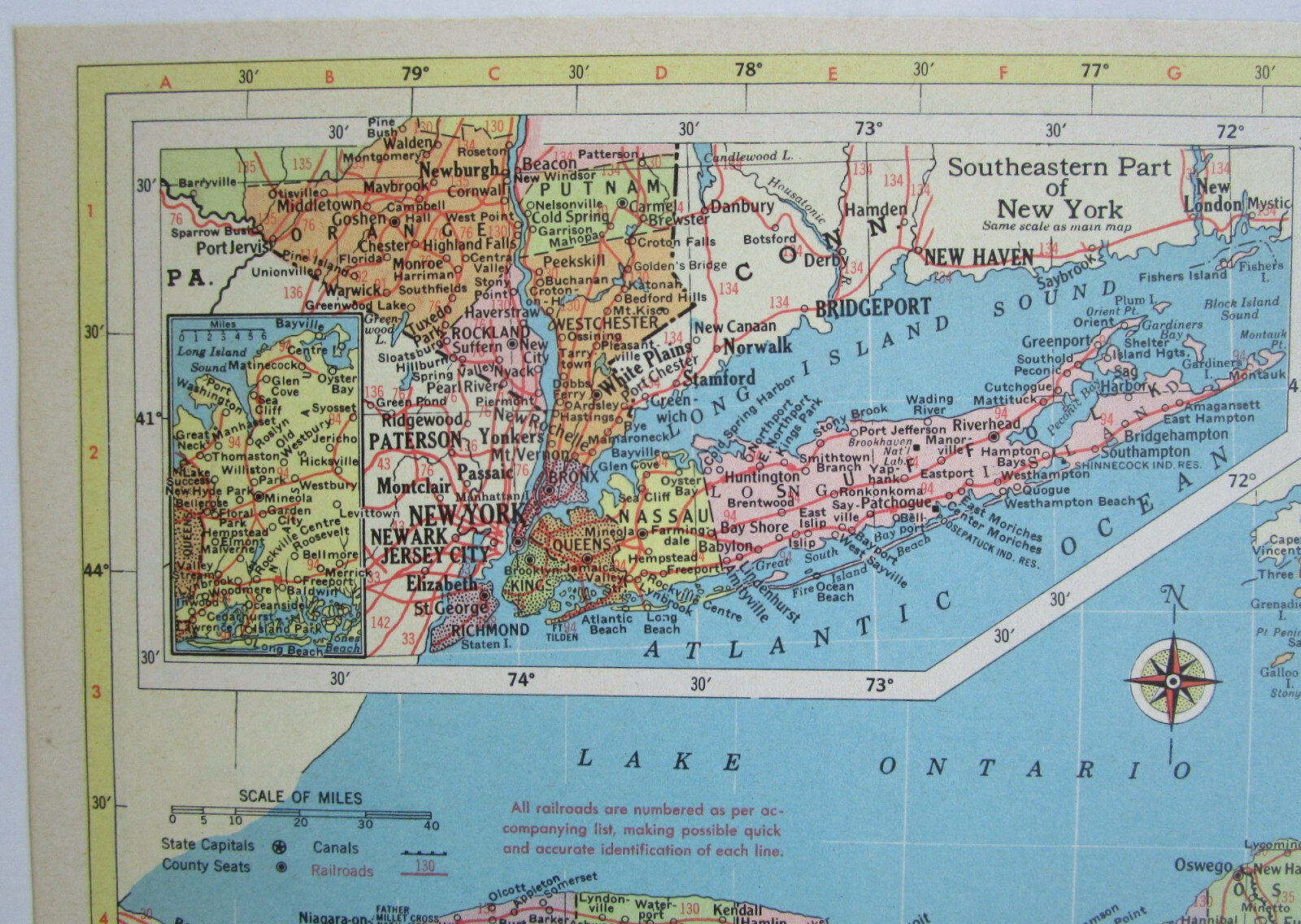 NC NY 1957 NORTH CAROLINA RAILROAD MAP BEUFORT MOREHEAD RR or NEW YORK 1950s