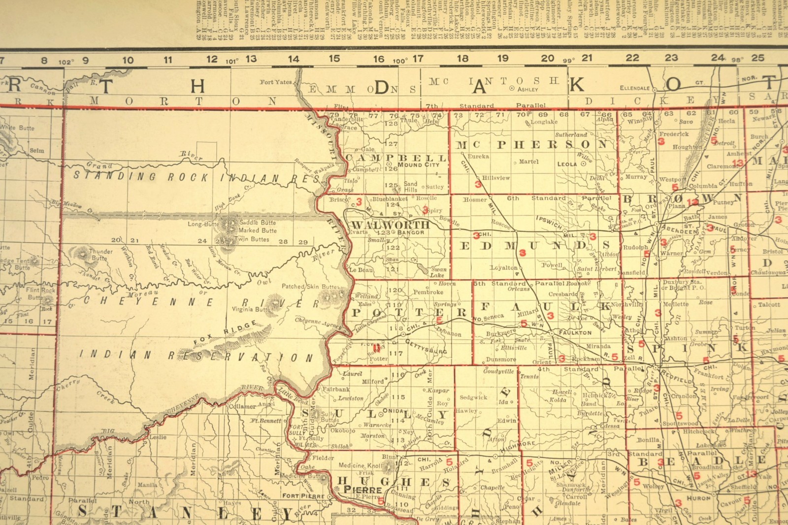1901 Antique South Dakota Railroad Map CNW RY CMStP RR Large Atlas DATED