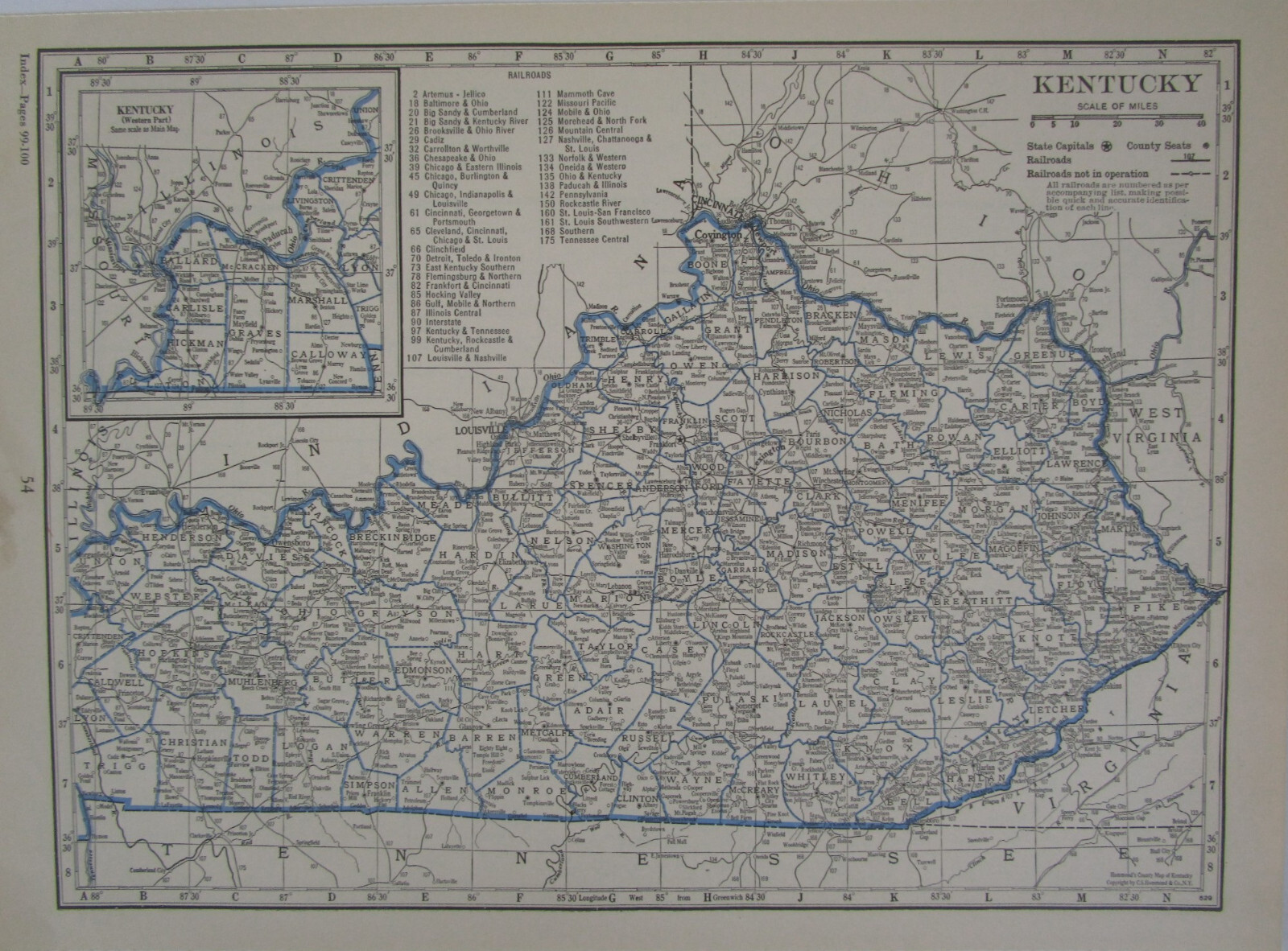 KS KY 1933 KANSAS RAILROAD Map LEAVENWORTH & TOPEKA RR ~or~ KENTUCKY Map. CADIZ