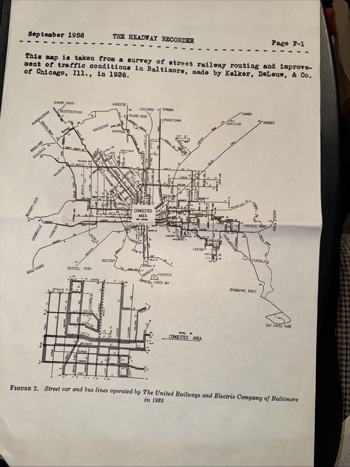 1958 BALTIMORE Survey Of Street Railway Routing &traffic In Baltimore MD