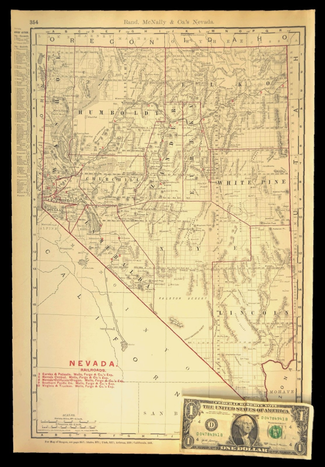 1901 Antique Nevada Railroad Map Southern Pacific Railroad Large Atlas Map DATED
