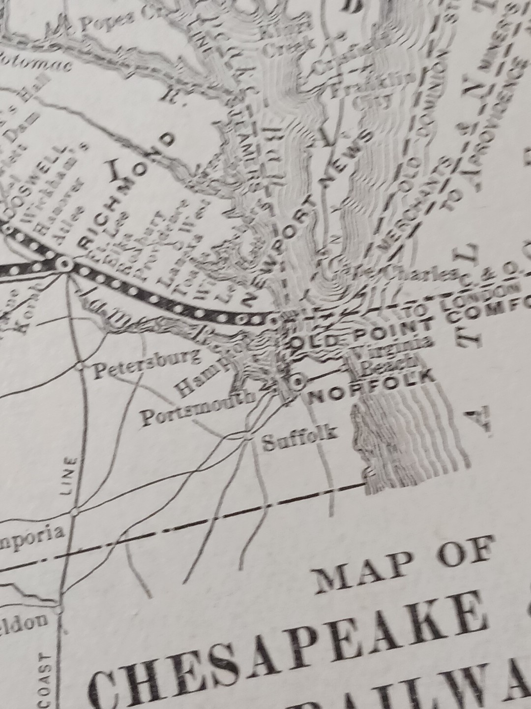 ~1910 Antique Railroad Map CHESAPEAKE & OHIO RAILWAY All Train Routes & Depots