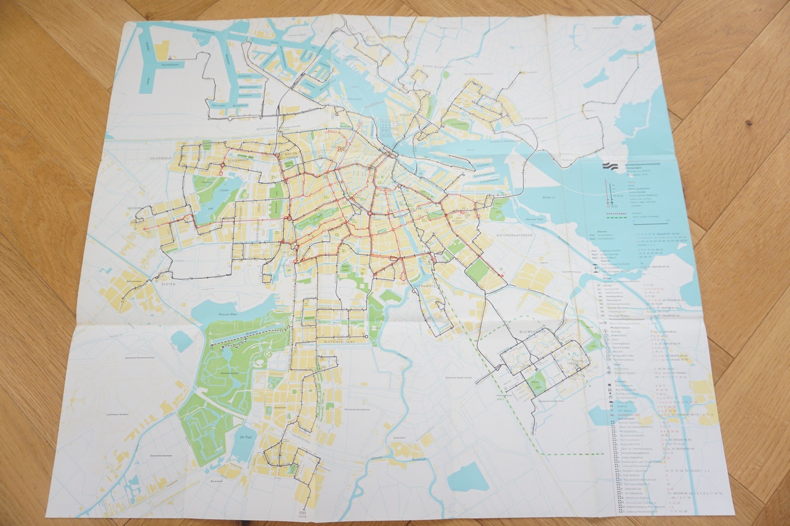 1973 Amsterdam Netherlands GVB Bus Tram Route Map