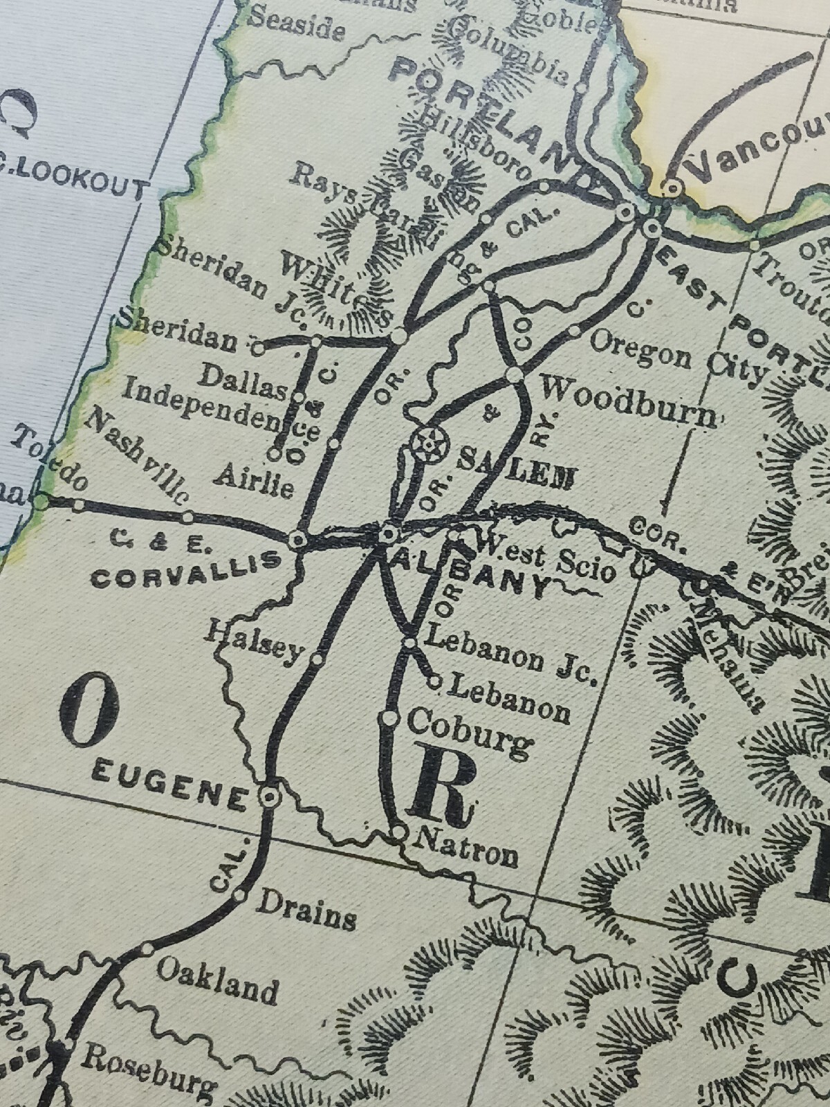 ☆1898 ORIGINAL Railroad Map IDAHO WASHINGTON OREGON All Train Routes 11″x9″
