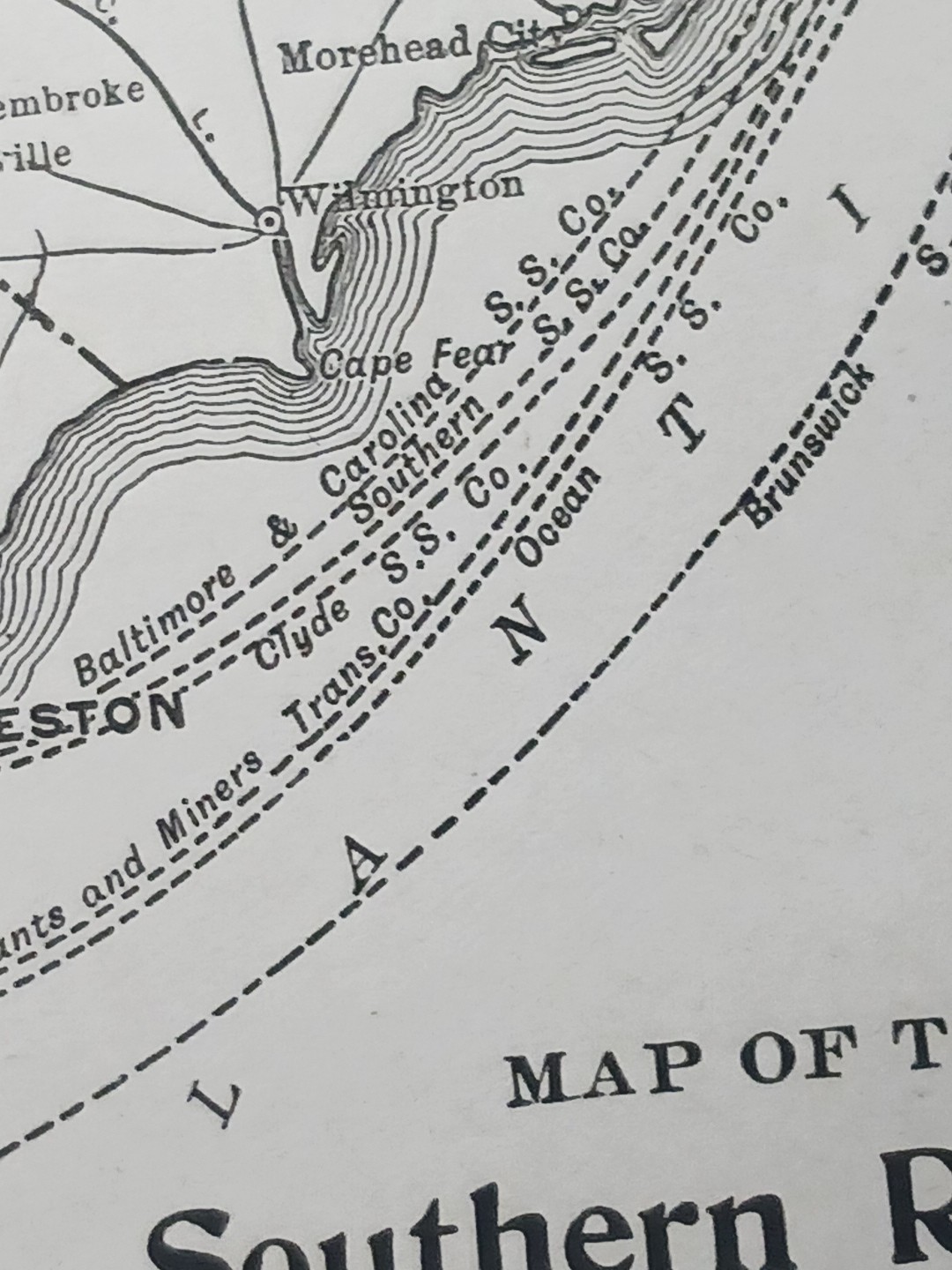 ~1910 railroad Map SOUTHERN RAILWAY and Connections ALL Train routes 9×11″