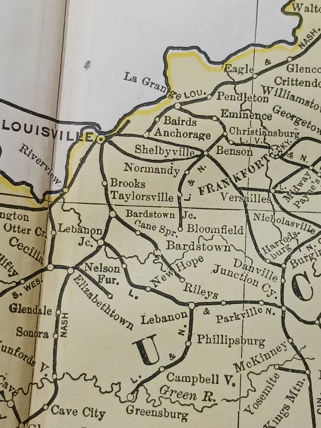 1897 Train Route Map KENTUCKY & TENNESSEE all Railroad Lines stations 9×11 TN KY