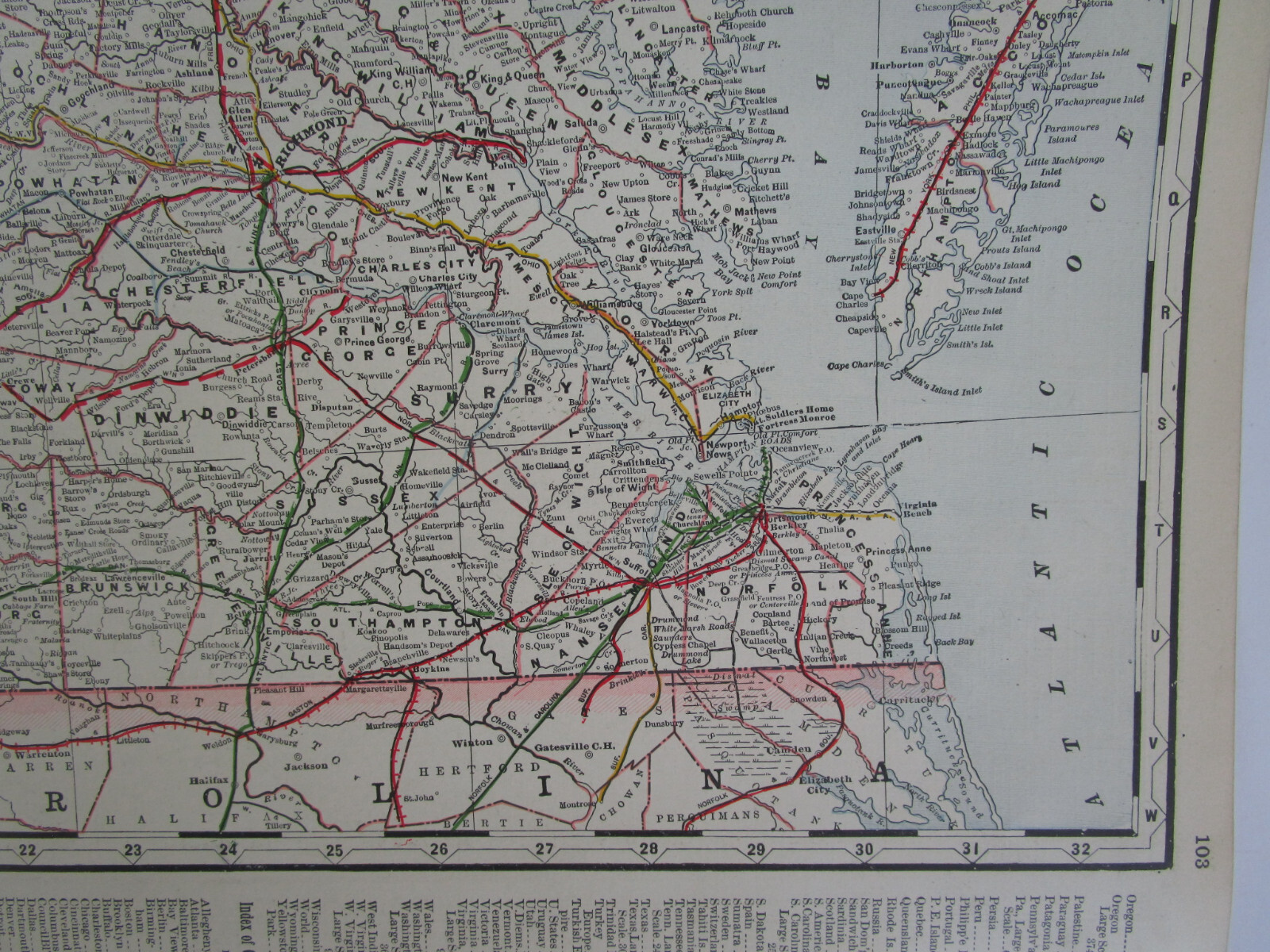 VA WV 1897 EASTERN VIRGINIA, W. VA STEAM RAILROAD Map. FARMVILLE & POWHATAN RR