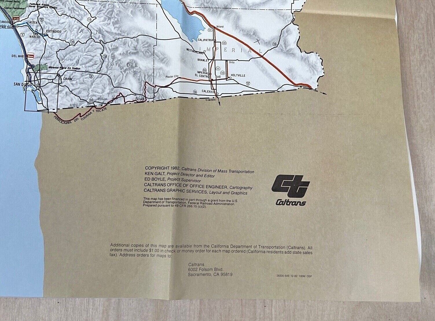 1982 Caltrans California State Railroad Map 36″ W x 46″ H