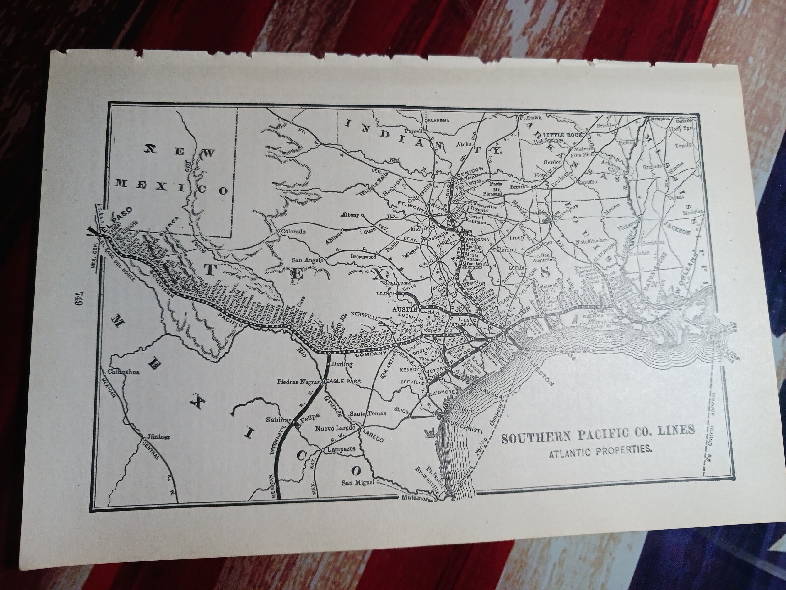☆1898 Train Route Map SOUTHERN PACIFIC RAILROAD Lines Atlantic Properties