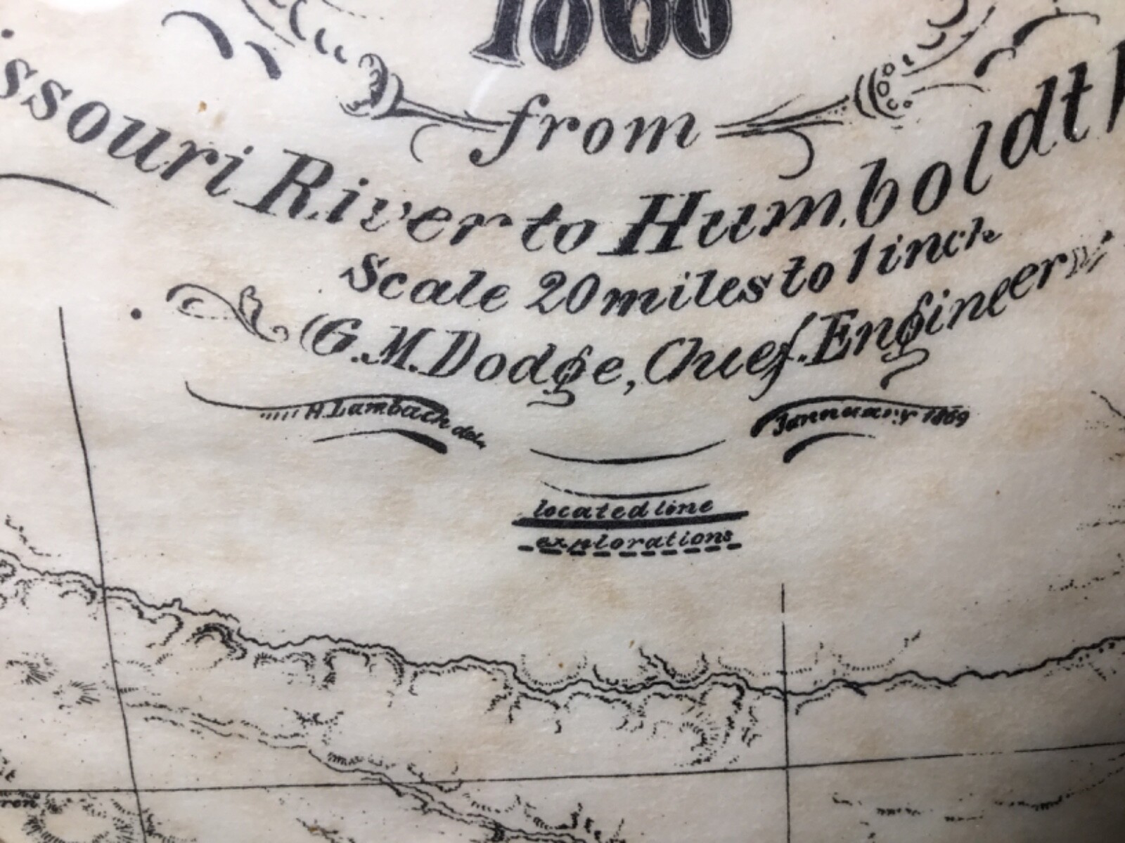 COMMEMORATIVE 1864-1868 UNION PACIFIC RAIL ROAD SURVEYS MAP 16″T x 48″W FRAMED