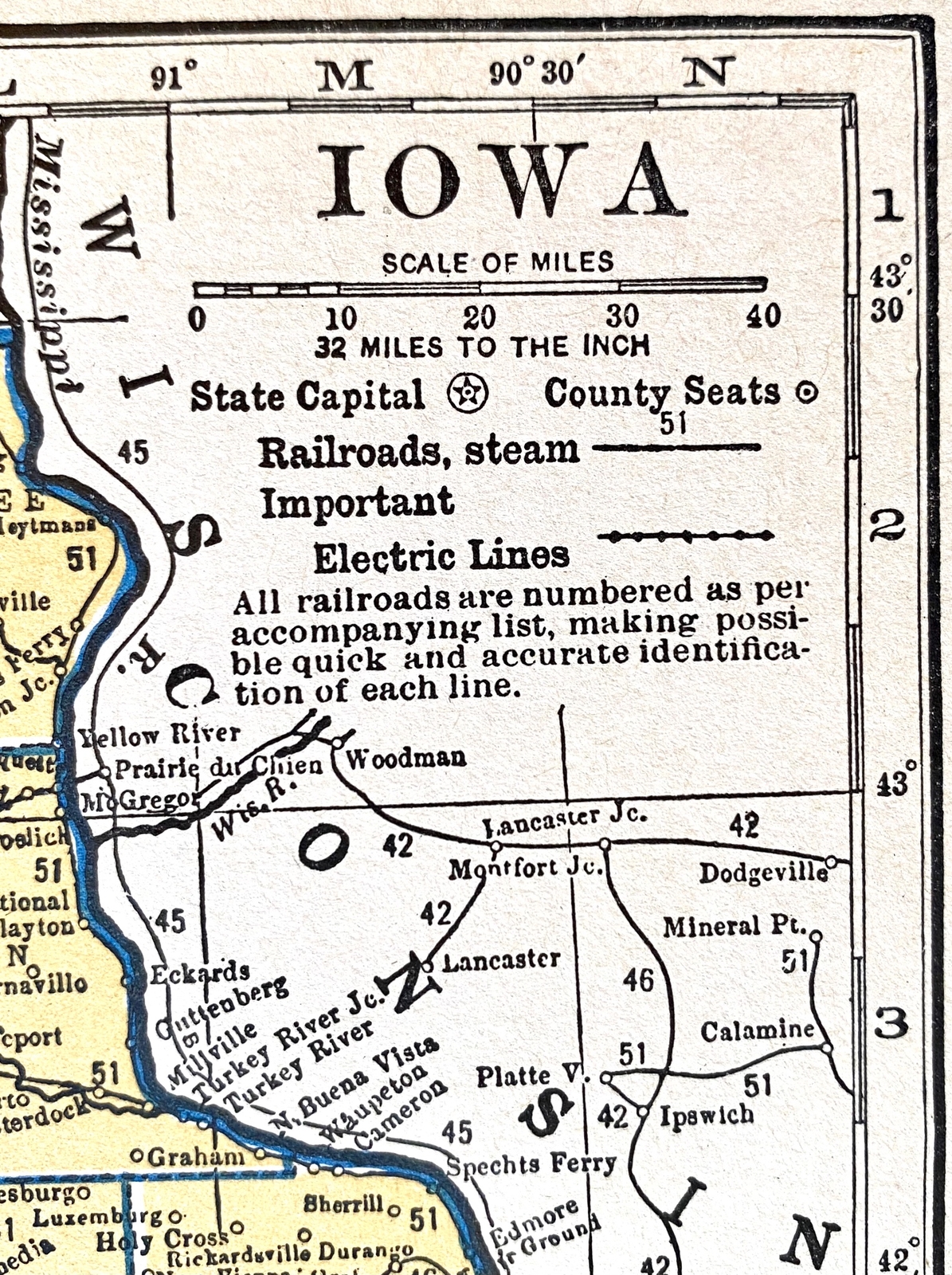 INDIANA & IOWA Original c 1935 County & Railroad Maps. Hammond & Co. 9×12″ VG-F
