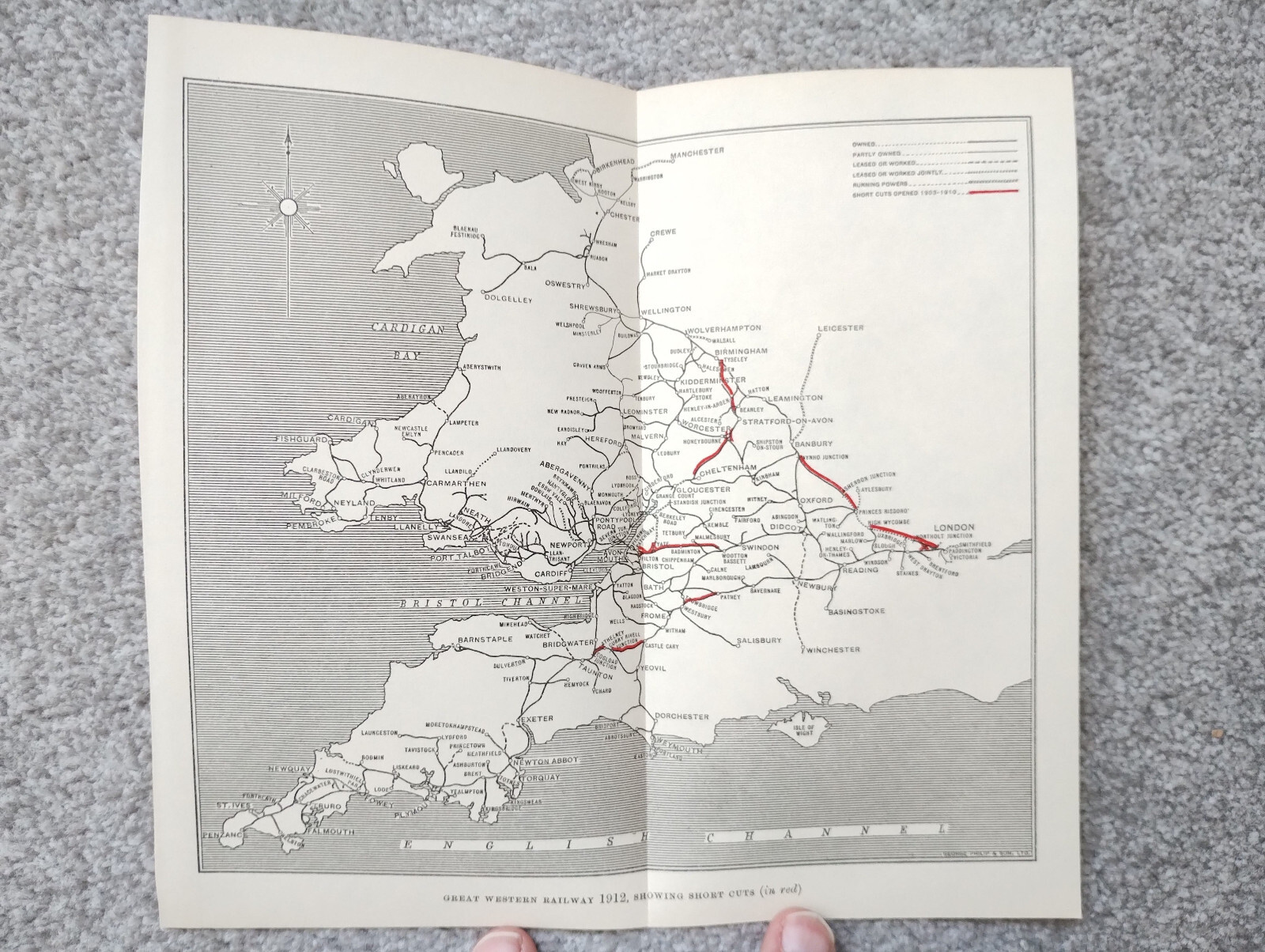 Antique 1930 Map of the Great Western Railway network in 1912