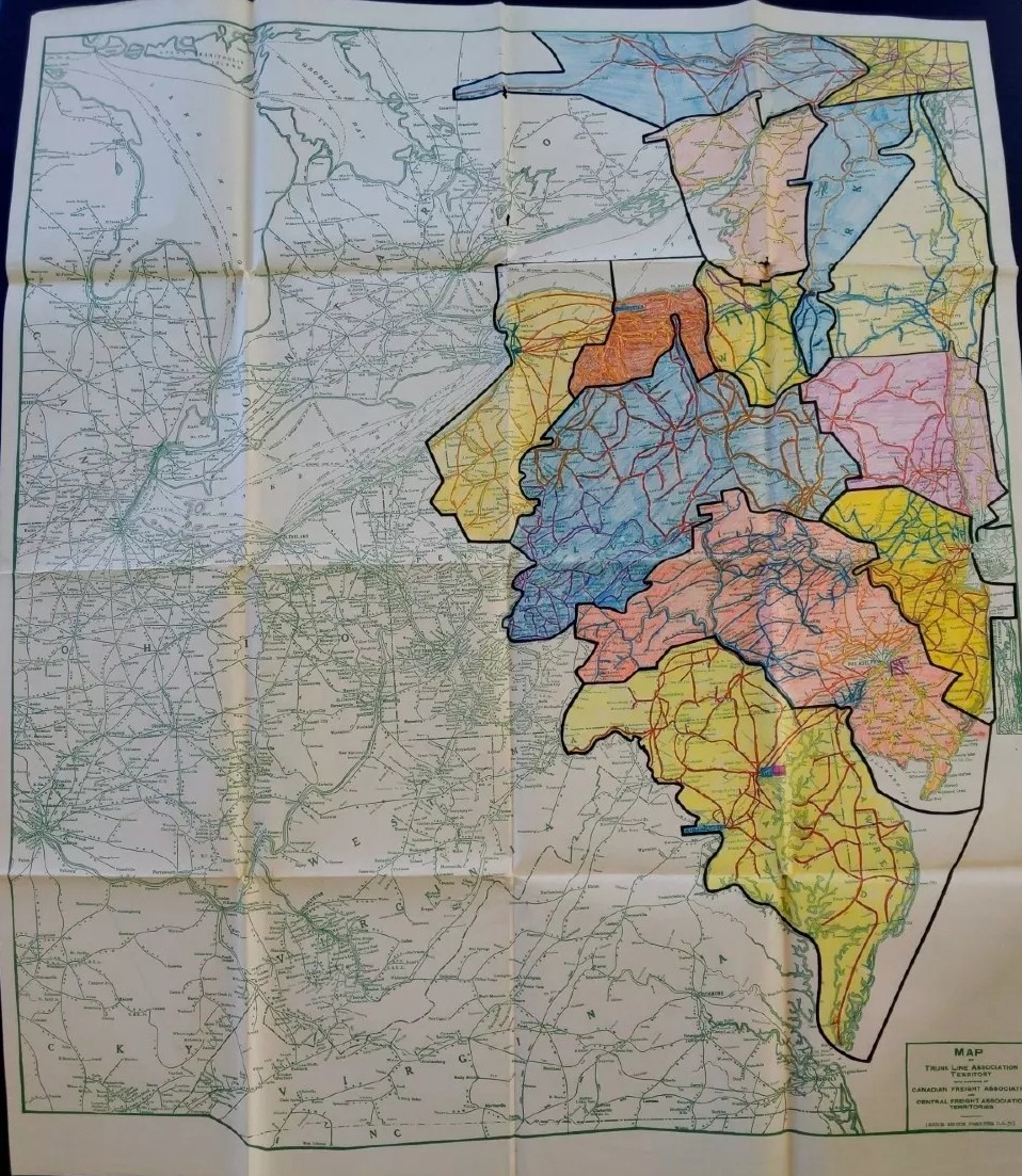 1935 Railroad Hand Colored Trunk Line Assn Canadian Freight Map 40 x 34