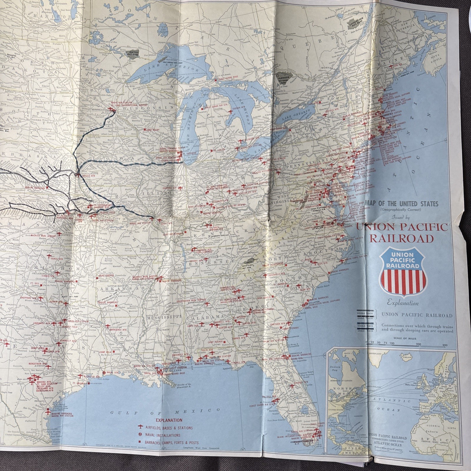 Vintage Union Pacific Railroad Military Map 1950 First Edition