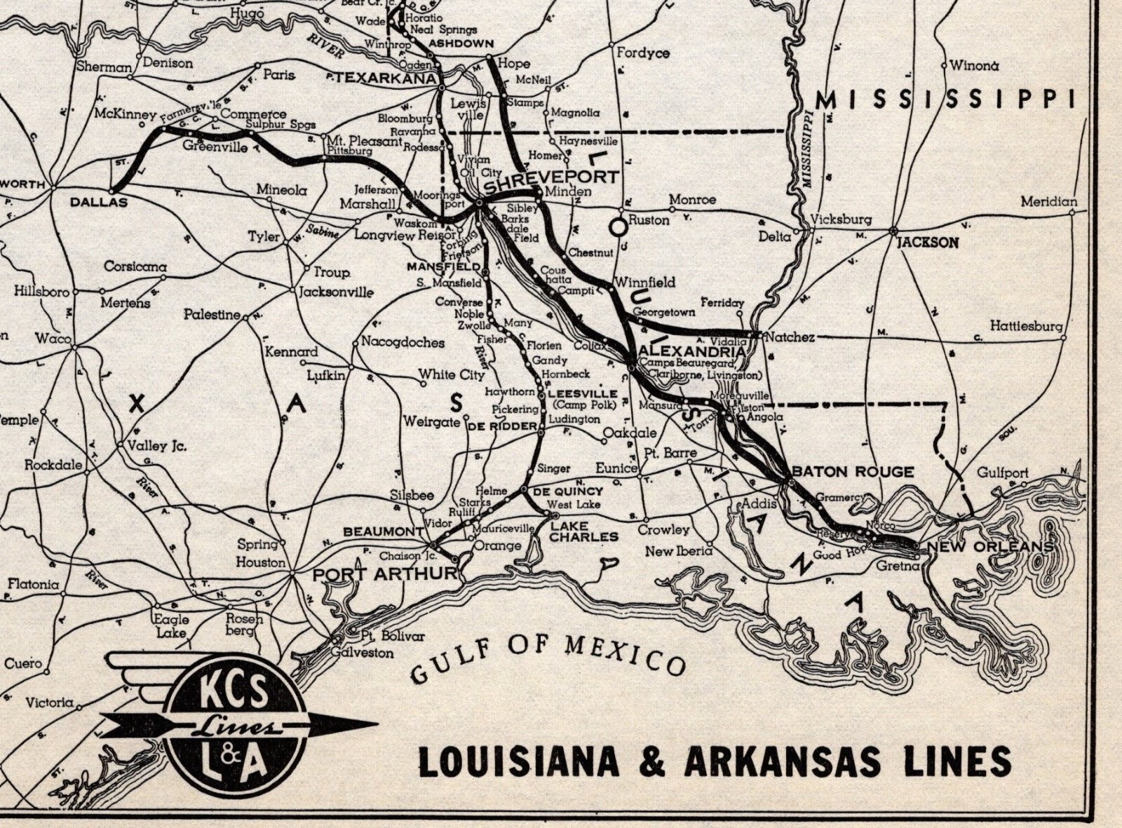 1941 Antique Louisiana & Arkansas Railroad Map L & A Lines Railway Map 2019
