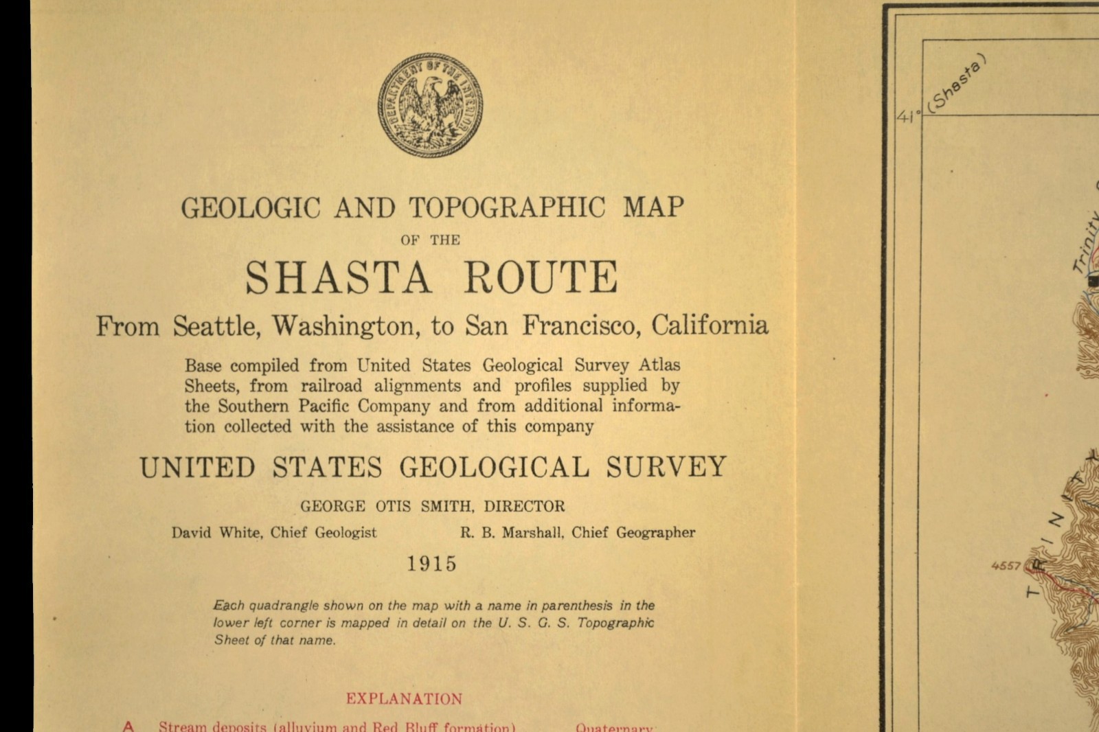 1915 Southern Pacific Railroad Map Redding California Copper Mining Shasta Route