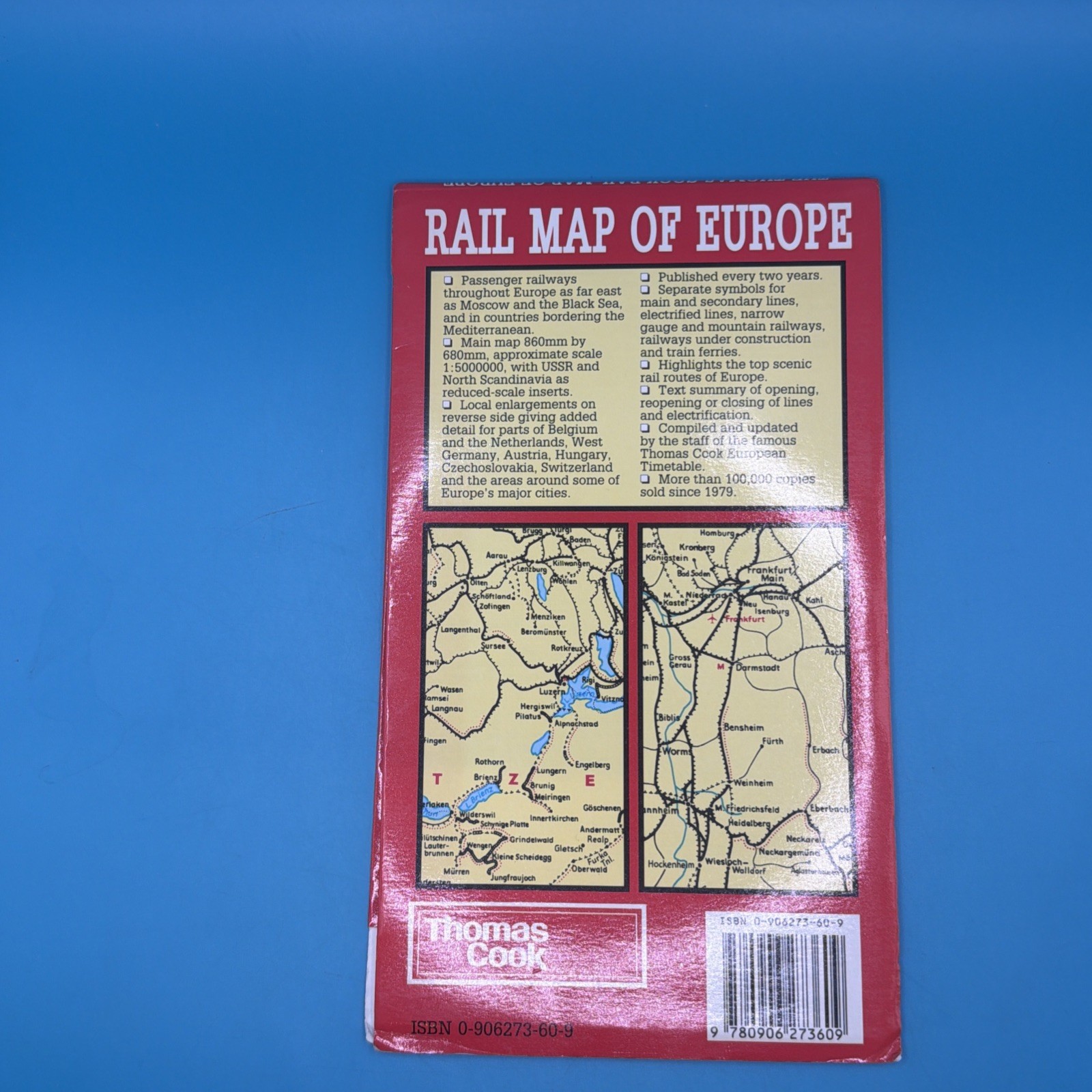Original Vintage Thomas Cook Rail Map Of Europe 1991 brochure British railways