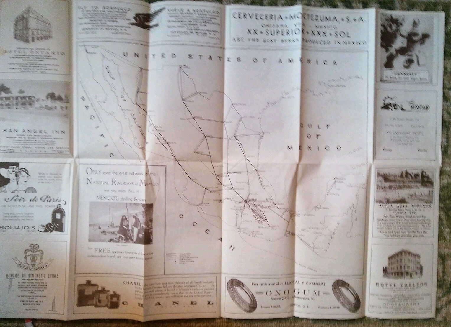 1935 National Railways of Mexico Map and Brochure~ EXCELLENT Condition