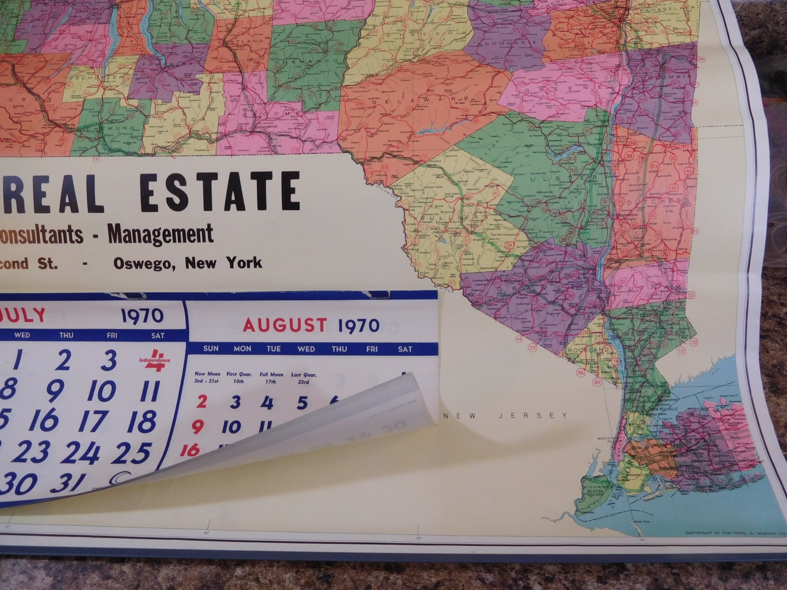 Map New York State with calendar 1970 Thomas D. Murphy Co. 31 x 30